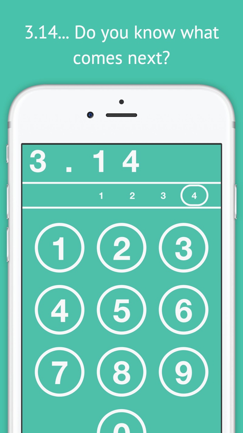 Pi — The Game running on iPhone, showing a streak of digits being memorized
